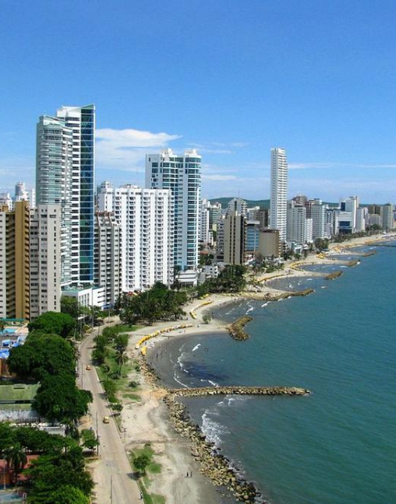 Cartagena beachfront with high-rise buildings