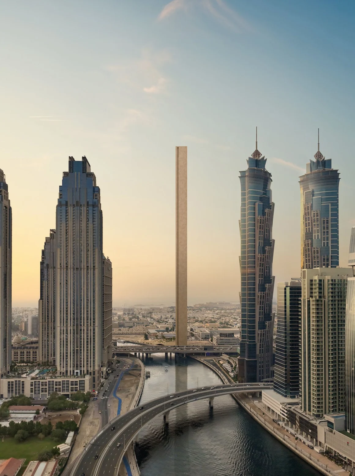Dubai skyline with canal and modern architecture
